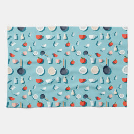 Flat lay kitchenware mugs and bright red tomatoes キッチンタオル