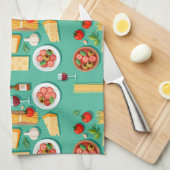 Flat lay pattern of Italian food including wine キッチンタオル (四つ折り)