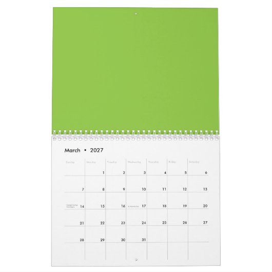 Flat Lime Green Background – School Texture カレンダー (3月 2027)