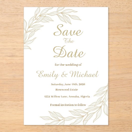 Flat Save The Date Card アクリル招待状 (正面)