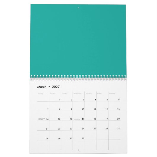 Flat Teal Background – Back-to-School Texture カレンダー (3月 2027)