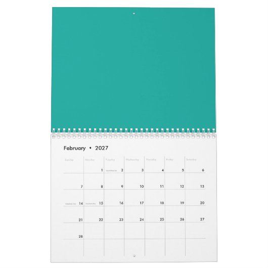 Flat Teal Background – Back-to-School Texture カレンダー (2月 2027)