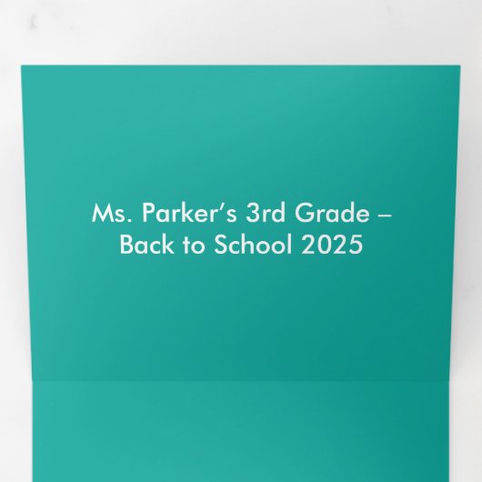 Flat Teal Background – Back-to-School Texture 三つ折りカード (内部最初)