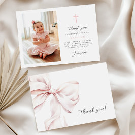 Flat Thank You Card Pink Bow With Photo サンキューカード