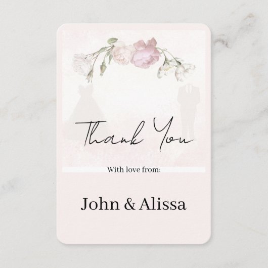Flat Thank You Card Soft Pink Roses Wedding  サンキューカード (正面)