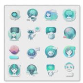 Flat Vector Collage of AI Assistant Illustrations  シール (正面)