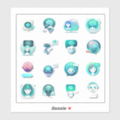 Flat Vector Collage of AI Assistant Illustrations  シール (シート)