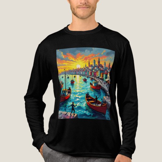 flat waves, crowds, boats, city トライブレンドＴシャツ (正面)