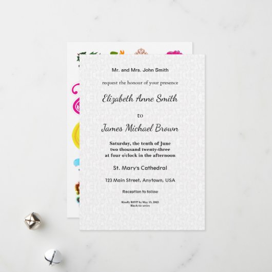 Flat Wedding Invitation Cards | Floral Fun シーズンカード (正面/裏面インサイチュ)