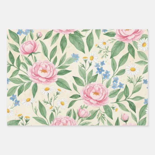 Flat Wrap Classic Spring Floral Wrapping Sheets ラッピングペーパーシート (正面)