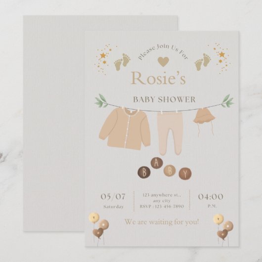 Flate Baby Shower Invitation  招待状 (正面/裏面)