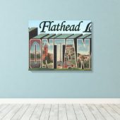 Flathead Lake, Montana – ラージレターシーン キャンバスプリント (インサイチュ (ウッドフロア))
