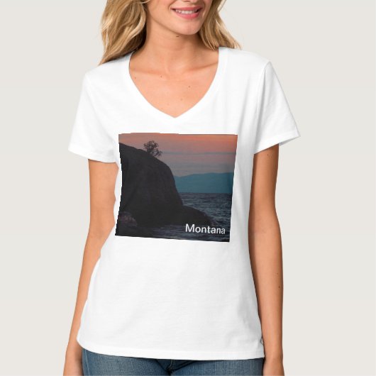 Flathead Lake Sunset in Montana Ladie's Shirt Tシャツ (正面)