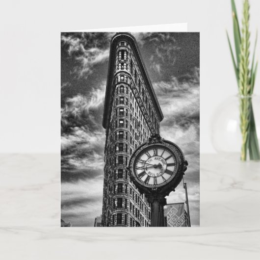 Flatiron建物とClock in Black and White カード (正面)