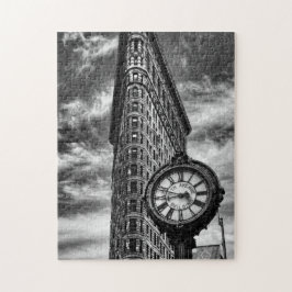 Flatiron建物とClock in Black and White ジグソーパズル