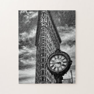 Flatiron建物とClock in Black and White ジグソーパズル