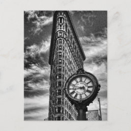 Flatiron建物とClock in Black and White ポストカード