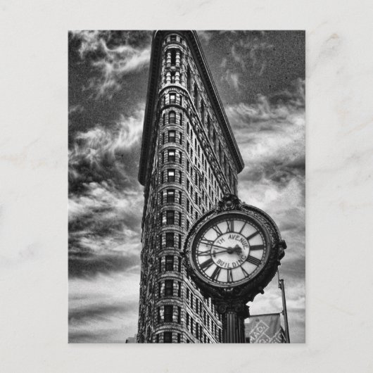 Flatiron建物とClock in Black and White ポストカード (正面)