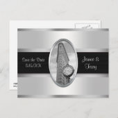 Flatiron建物ホワイトシルバーBW日付を保存 案内ポストカード (正面/裏面)