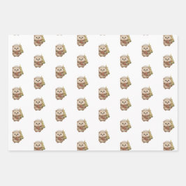 Flauschiger Igel Winterfarben Grün Rot Weiß ラッピングペーパーシート