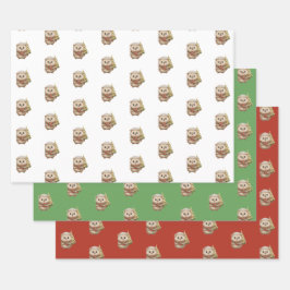 Flauschiger Igel Winterfarben Grün Rot Weiß ラッピングペーパーシート