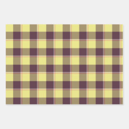 Flax and Livid Brown Plaid Yellow ラッピングペーパーシート