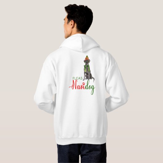 Fleas Navidog Black Lab おもしろい Christmas パーカ (裏面フル)