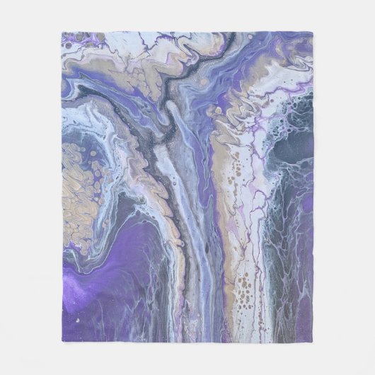 Fleece Blanket Abstract Purple & Gold Mineral Vein フリースブランケット (正面)