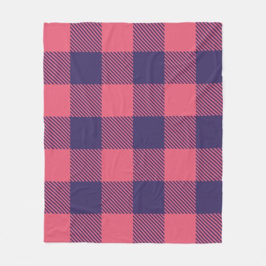 Fleece Blanket Hot Pink Magenta Indigo Plaid フリースブランケット (正面)