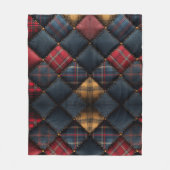 Fleece Blanket Quilt Red Navy Yellow Pattern フリースブランケット (正面)