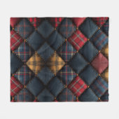 Fleece Blanket Quilt Red Navy Yellow Pattern フリースブランケット (正面(横))