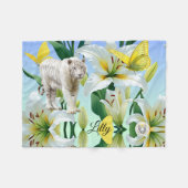 Fleece Blanket White Tiger Yellow Lilly フリースブランケット (正面(横))