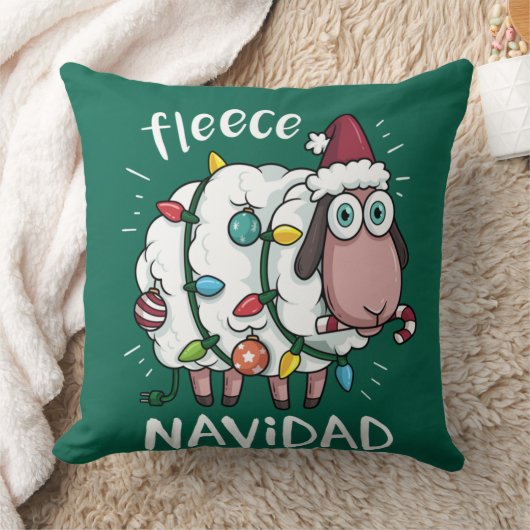 Fleece Feliz Navidad Funny Cute Sheep Christmas クッション (ブランケット)