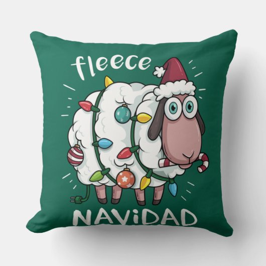 Fleece Feliz Navidad Funny Cute Sheep Christmas クッション (正面)