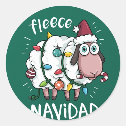 Fleece Feliz Navidad Funny Cute Sheep Christmas ラウンドシール (正面)