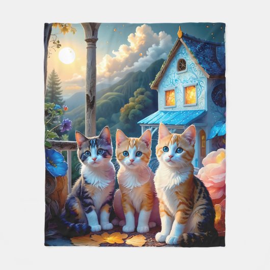 Fleece Kittens to cuddle Cuddle With Blanket フリースブランケット (正面)