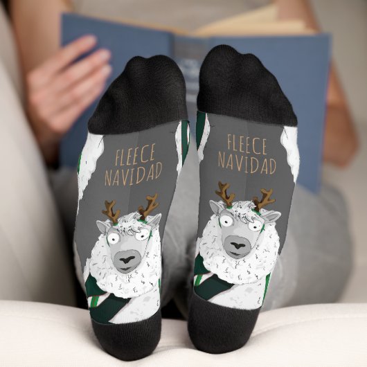 「Fleece Navidad」フェスティブなヒツジのしゃれグレー ソックス (底面)