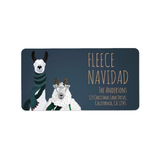 ‘Fleece Navidad’ Chic Funny Fun Llama & Sheep  ラベル (正面)