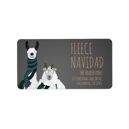 Fleece Navidad Chic Funny Quirky Llama & Sheep Pun ラベル (正面)