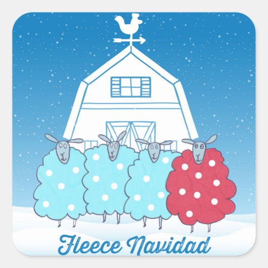 Fleece Navidad Cute Christmas Baby Sheep スクエアシール (正面)