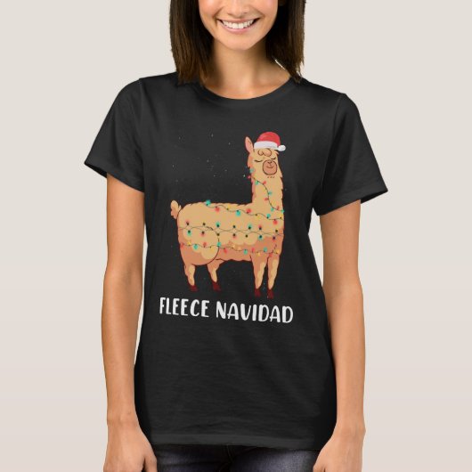 Fleece Navidad Holiday Christmas Llama Alpaca Tシャツ (正面)