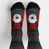 “Fleece Navidad” Llama Festive Stripes on Red ソックス (上部)