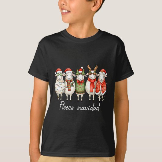 Fleece Navidad Sheep Christmas Lights Dinner Famil Tシャツ (正面)