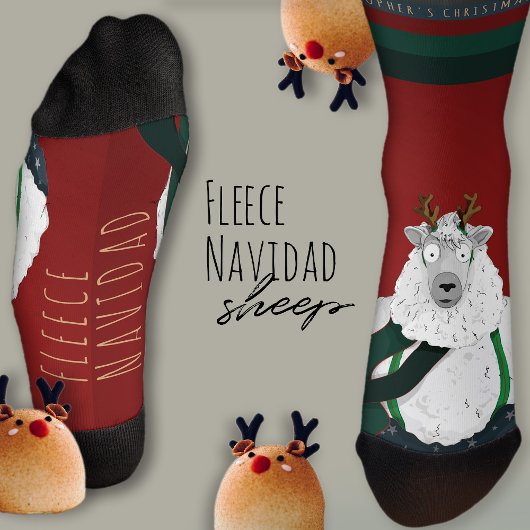 “Fleece Navidad” Sheep Funny Fun Festive Red  ソックス