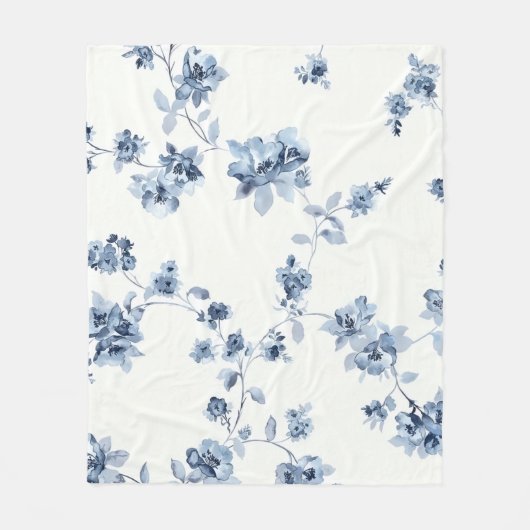 Fleecedecke mit blauem Blumem-Print フリースブランケット (正面)