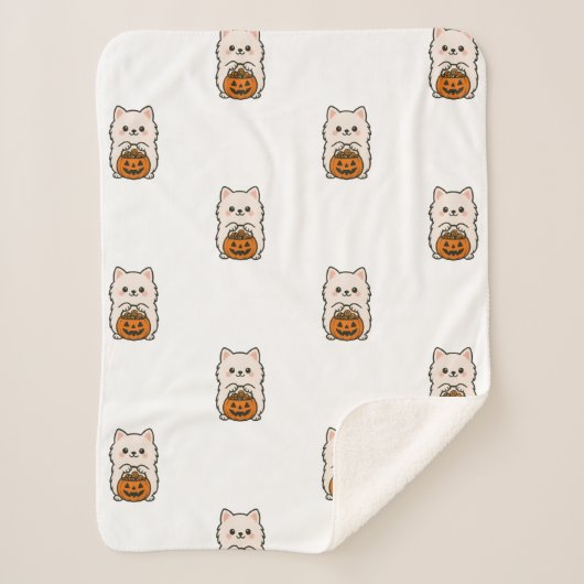 Fleecedeken Halloween – Schattige Pomeranian シェルパブランケット (正面)