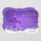 Fleur and Snowflake Purple Holiday Invitation 招待状 (正面/裏面)