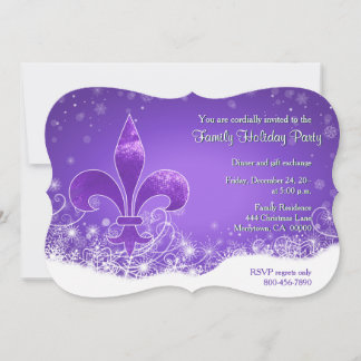 Fleur and Snowflake Purple Holiday Invitation 招待状