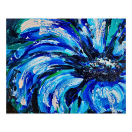 Fleur bleue | Art floral abstrait contemporain ポスター