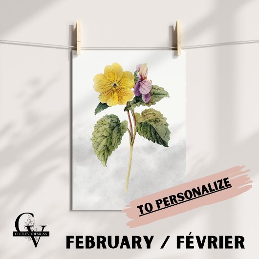 Fleur de février aquarelle botanique primevère ポスター